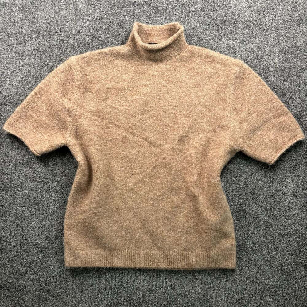 Zara Women's Beige Brushed Knit Mock Neck Shortsleeve Turtleneck Sweater